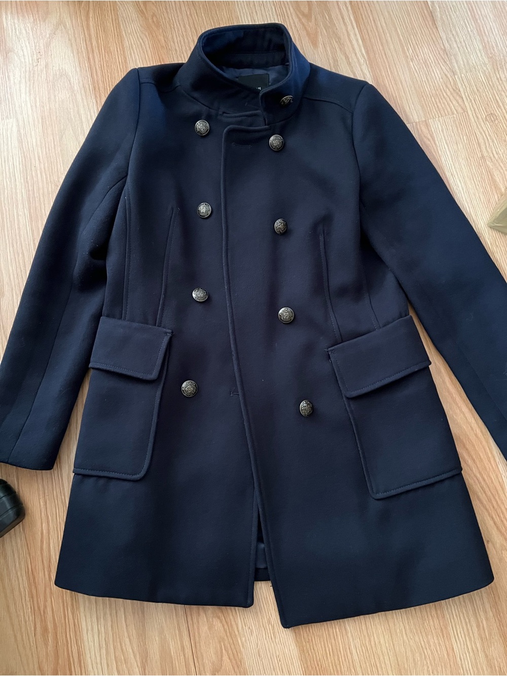 Forever 21 Navy Double-Breasted Wool-Blend Pea Coat